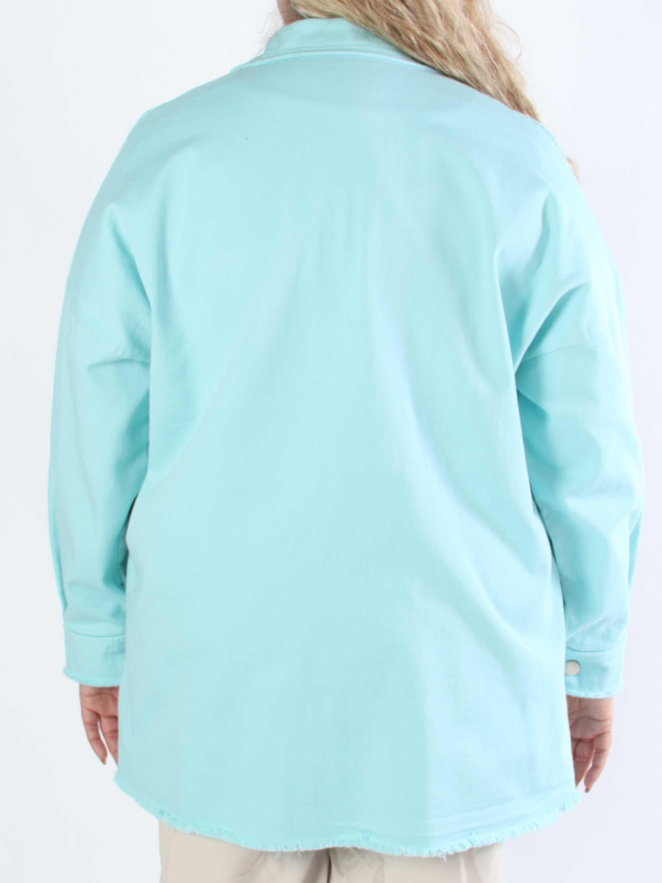 Scarlett - Plus size denimjakke med blonde på skuldrene